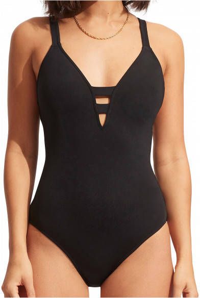 Seafolly Women's Collective Deep V One Piece Badpak zwart