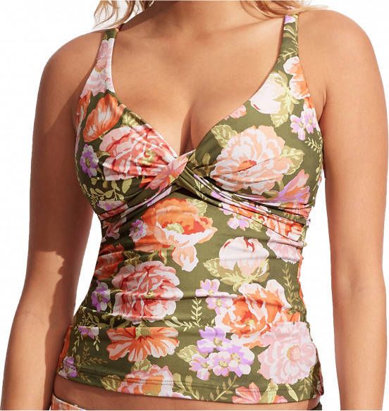 Seafolly Women's Paradise Garden DD Wrap Front Singlet Tankini meerkleurig