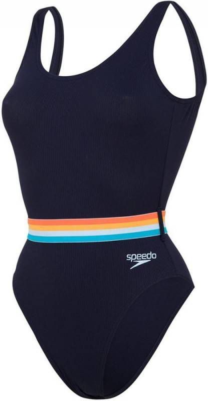 Speedo Belted Deep U Back 1 Piece Dames Donkerblauw/Ass. Regenboog