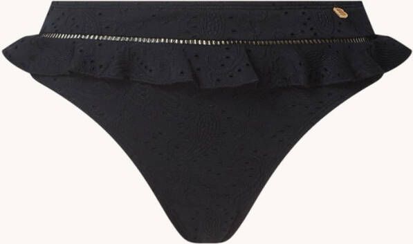 Beachlife Black Embroidery high waisted bikinislip met volant