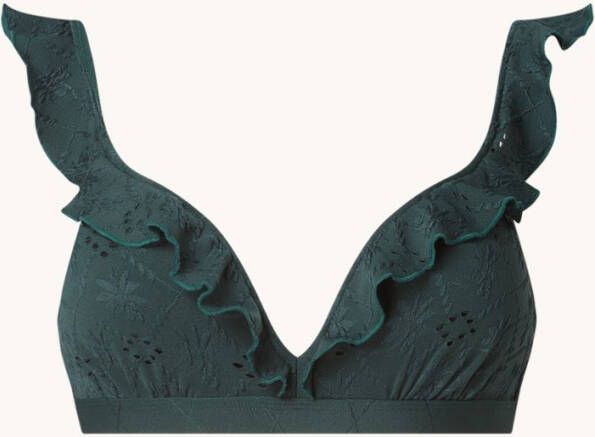 Beachlife Green Embroidery voorgevormde bikinitop met beugel en volant