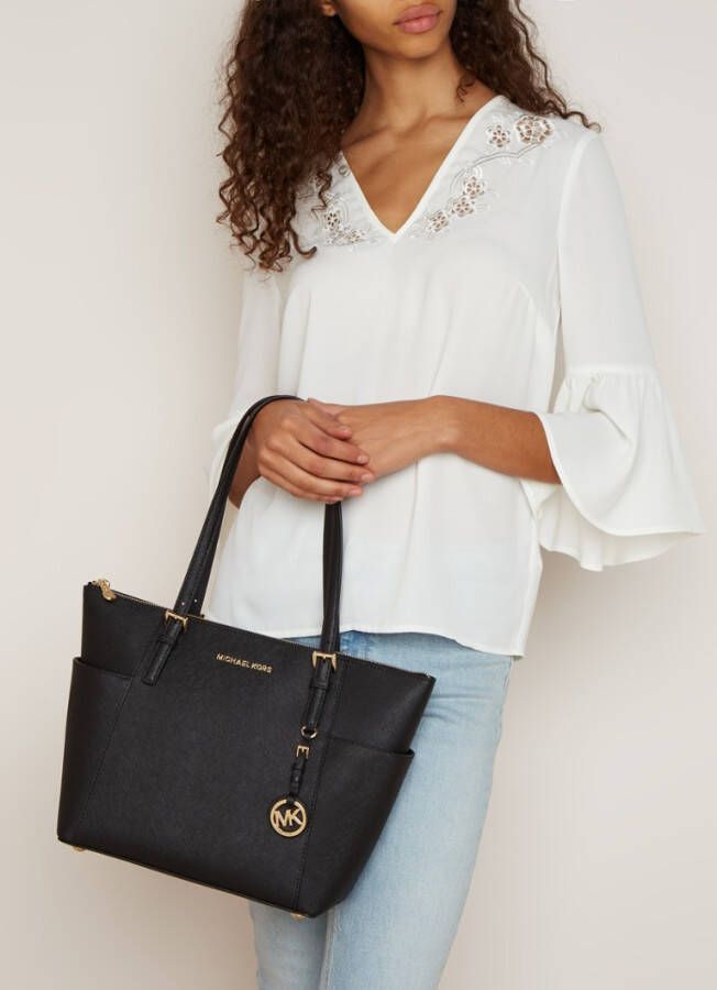 Michael Kors Jet sets saffiano lederen top zip draagtas , Zwart, Dames