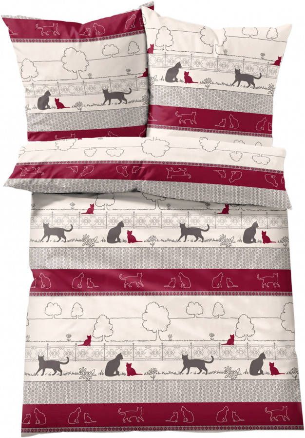 bpc living bonprix collection Dekbedovertrek met poezen, grijs/rood, 100% katoen