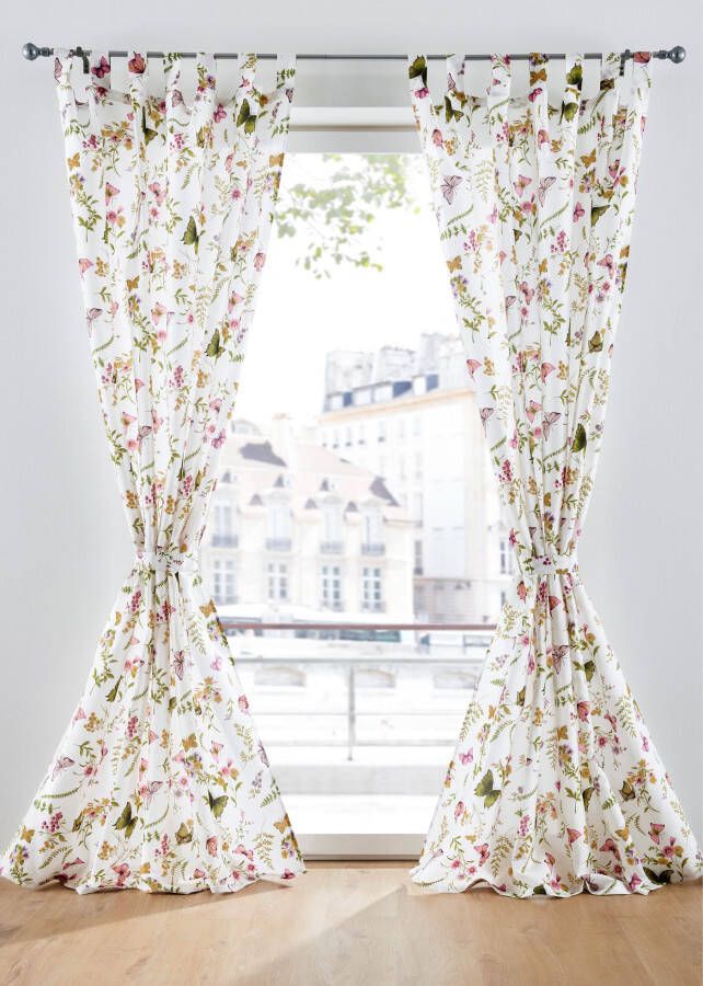 Microvezel gordijn met bloemenprint (1 stuk), wit gedessineerd