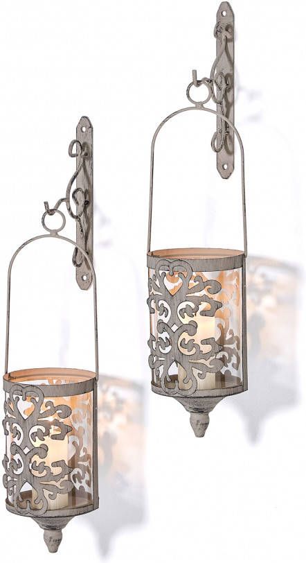 bpc living bonprix collection Kaarsenhouder met patina effect (2-dlg. set), bruin/wit verwassen