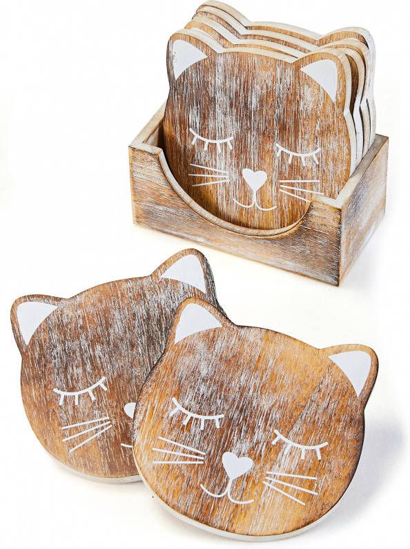 bpc living bonprix collection Onderzetters kat (set van 6), naturel, MDF