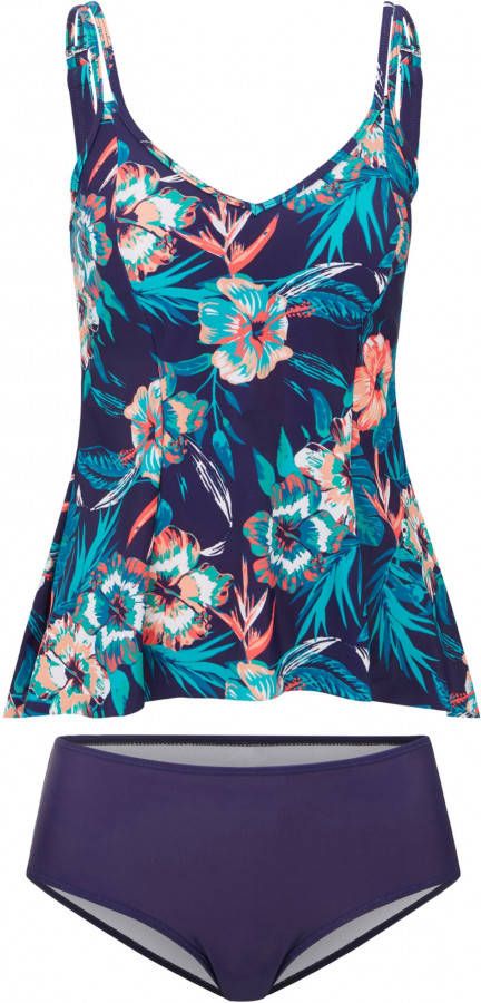bpc bonprix collection Tankini (2-dlg. set), donkerblauw/turkoois/koraal gebloemd