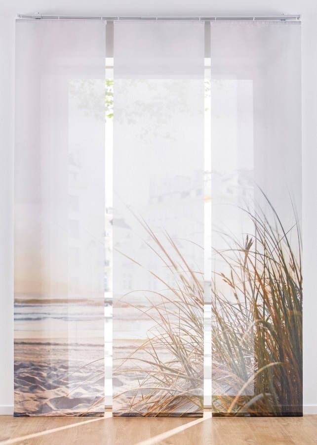 bpc living bonprix collection Transparant paneelgordijn met strandmotief (set van 3)