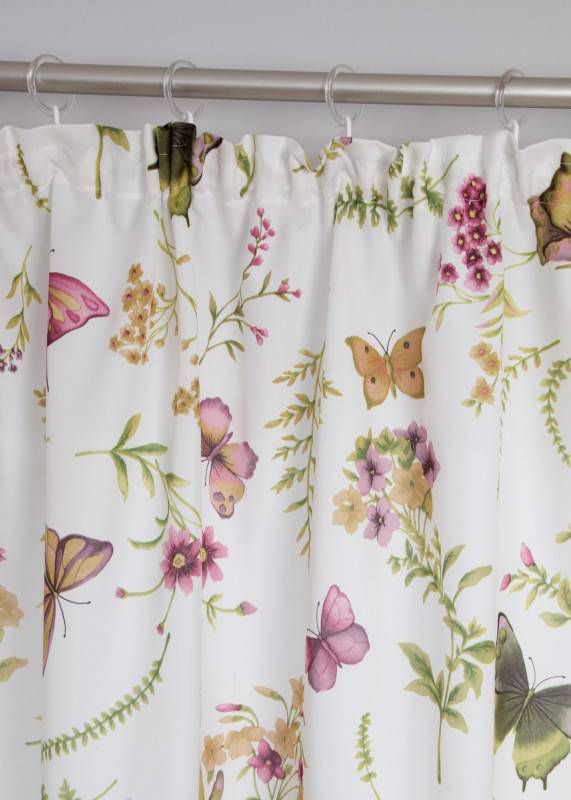 Microvezel gordijn met bloemenprint (1 stuk), wit gedessineerd