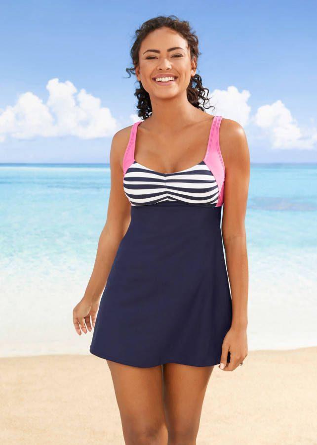 bpc bonprix collection Lange tankini (2-dlg. set), blauw/wit/pink