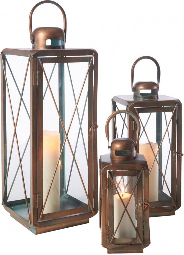 bpc living bonprix collection Lantaarn (set van 3), antiek bruin, glas, metaal
