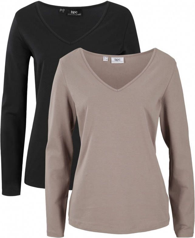bonprix Longsleeve met V hals(set van 2 )