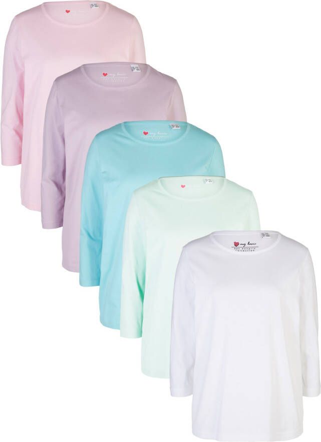 bonprix Shirt met ronde hals(set van 5 ), 3/4 mouw
