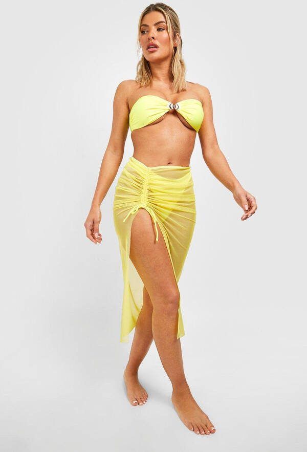 boohoo 3 Delige Soft Shell Bandeau Bikini Set En Rok, Bright Yellow