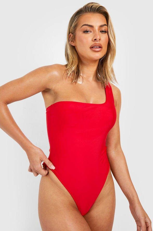 boohoo Asymmetrisch Badpak Met Eé, n Open Schouder, Red