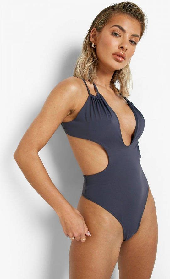 boohoo Badpak Met Bandjes, Uitsnijding En Laag Decolleté,, Grey