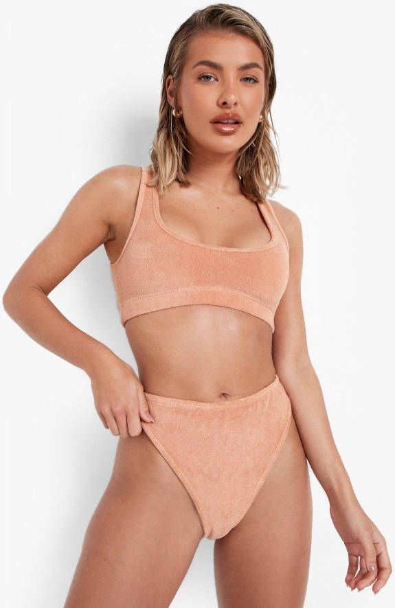 boohoo Badstoffen Strand Bralette Met Lage Ronde Hals, Mocha