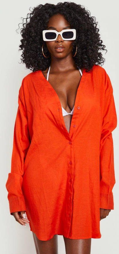 boohoo Chainmail Mini Jurk Met Open Rug, Red Orange