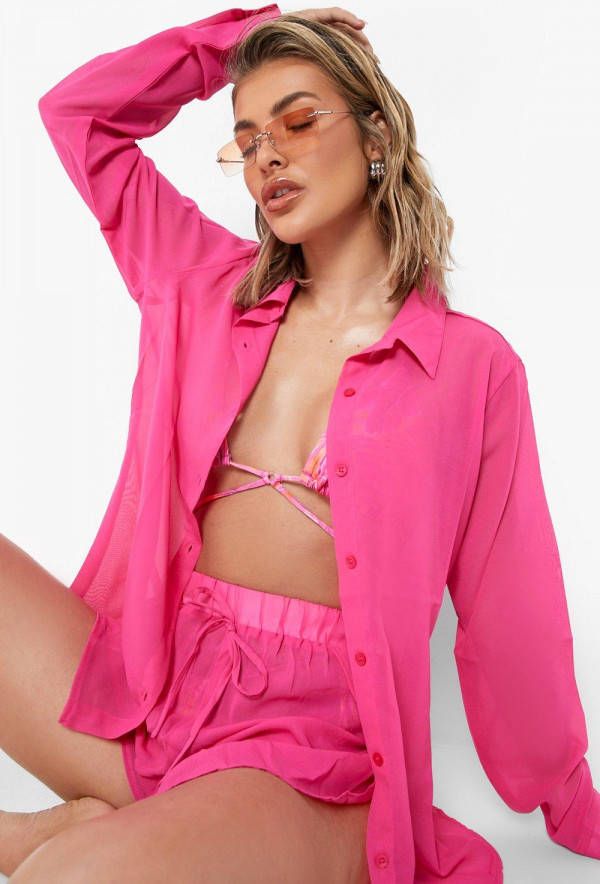 boohoo Chiffon Strand Blouse, Fuchsia