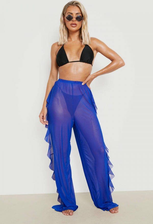 boohoo Chiffon Strand Broek Met Franjes, Cobalt