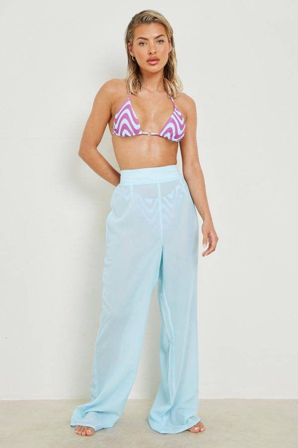 boohoo Chiffon Wide Leg Strand Broek, Ice Blue
