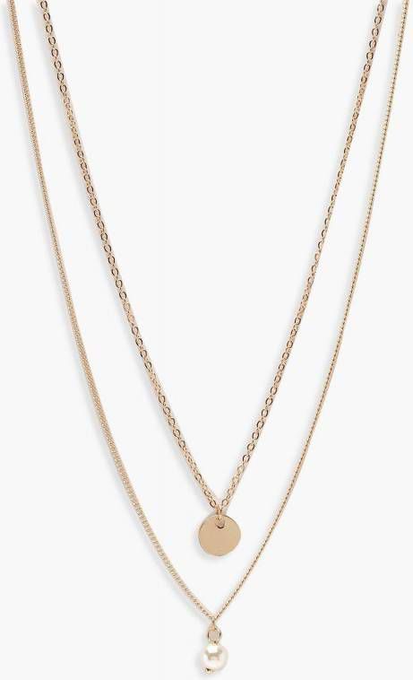 boohoo Minimale Dubbele Ketting Met Rondje En Parel, Goud