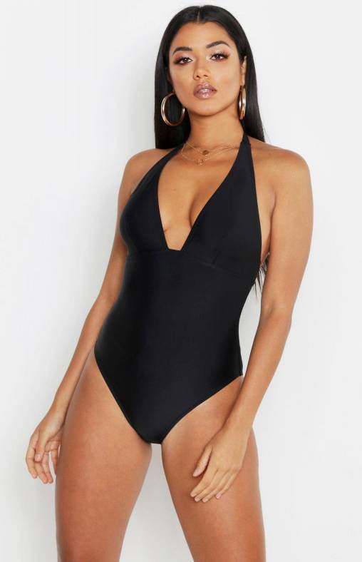 boohoo Corrigerend Badpak Met Halter Neck, Zwart
