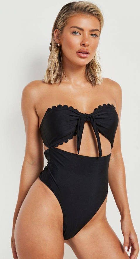 boohoo Cut Out Bandeau Badpak Met Geribbelde Zoom, Black