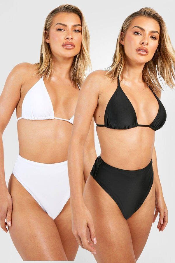 boohoo Driehoekige Bikini Tops(2 Stuks ), Black_White