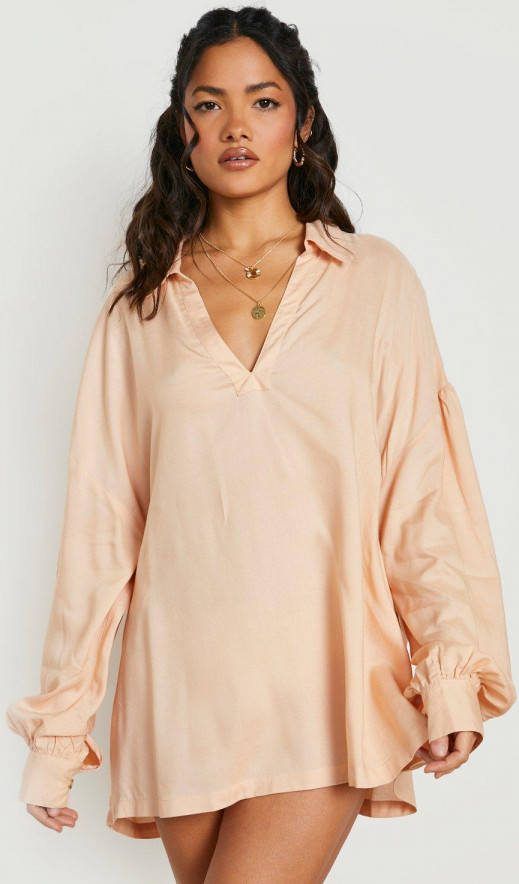 boohoo Duurzame Strand Blouse Met Kraag, Stone