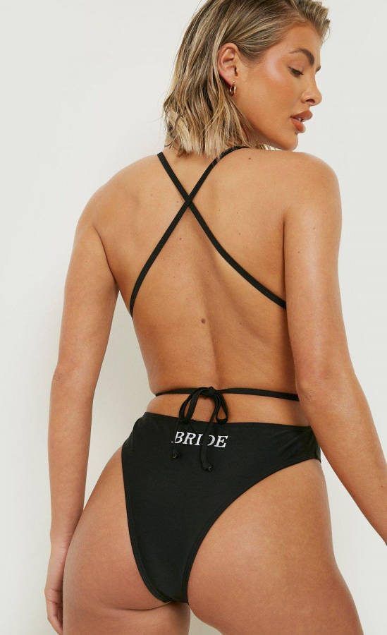 boohoo Geborduurd Bride Badpak Met Laag Decolleté,, Black