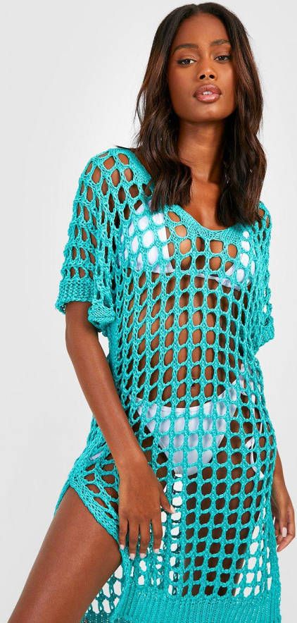 boohoo Gehaakte Cover Up Strand Jurk, Aqua