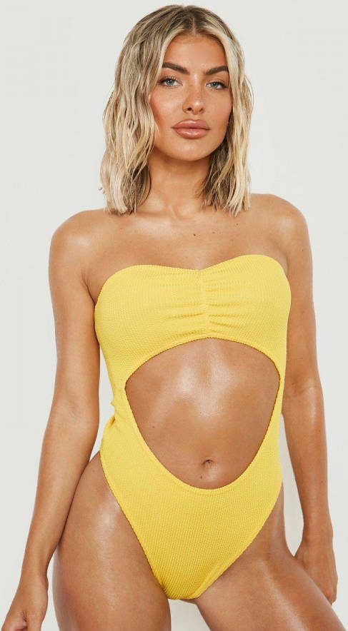boohoo Gekreukeld Cut Out Bandeau Badpak, Yellow