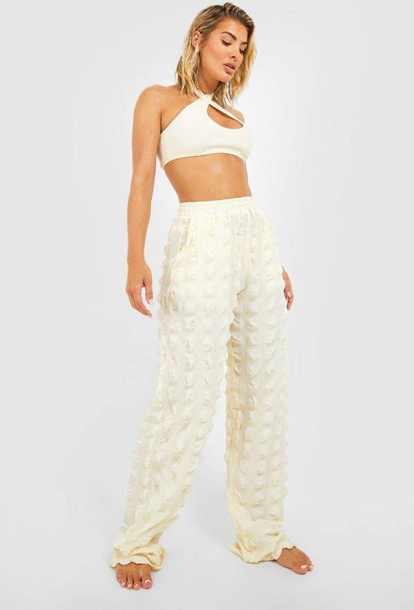 boohoo Gekreukelde Strand Broek Met Textuur, Ecru