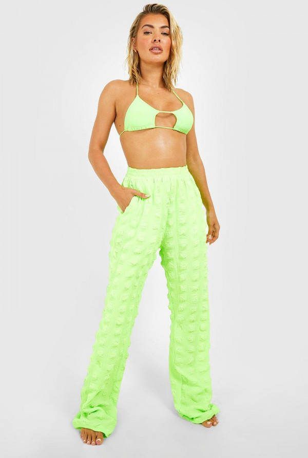 boohoo Gekreukelde Strand Broek Met Textuur, Lime
