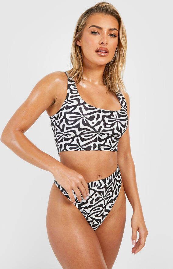boohoo Geo Print High Waist Bikini Broekje, Black