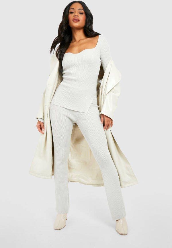 boohoo Geribbelde Gebreide Baggy Set, Silver