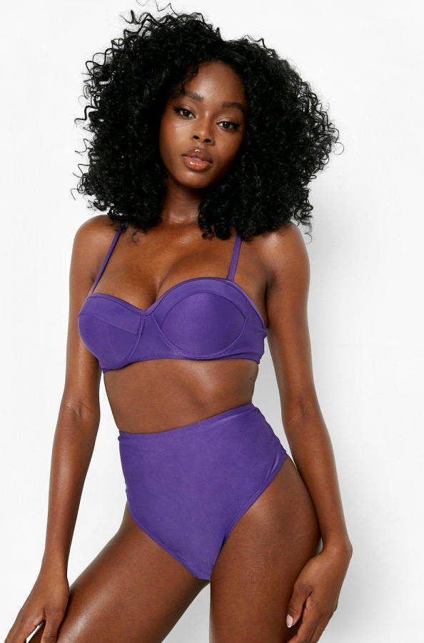 boohoo Gewatteerde Gerecyclede Bandeau Bikini Top, Midnight Purple
