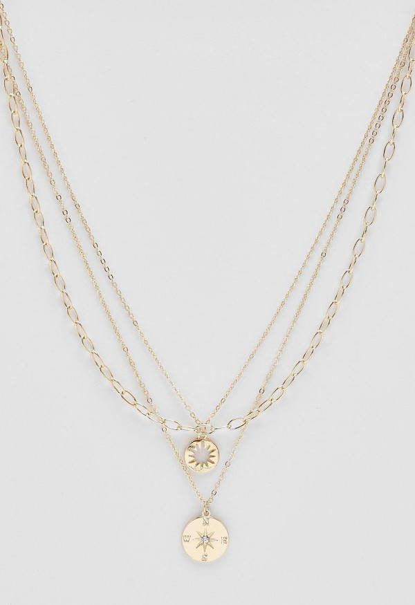 boohoo Gouden Dubbele Ketting Met Ronde Hanger, Gold
