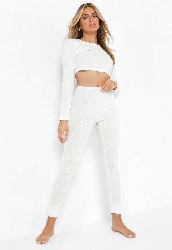 boohoo Hartjes Lounge Leggings Met Gaatjes, Cream