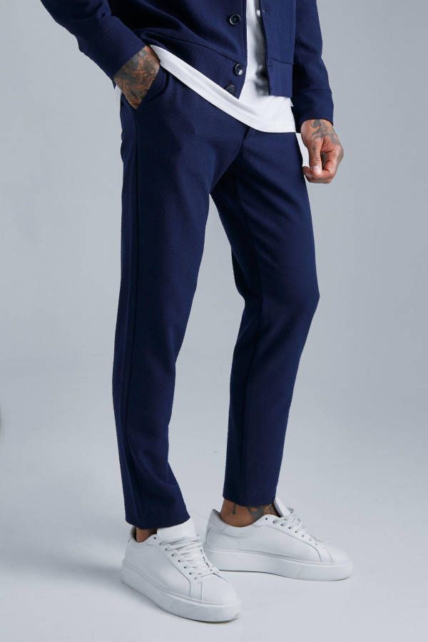 boohoo Ingekorte Skinny Fit Seersucker Broek, Navy