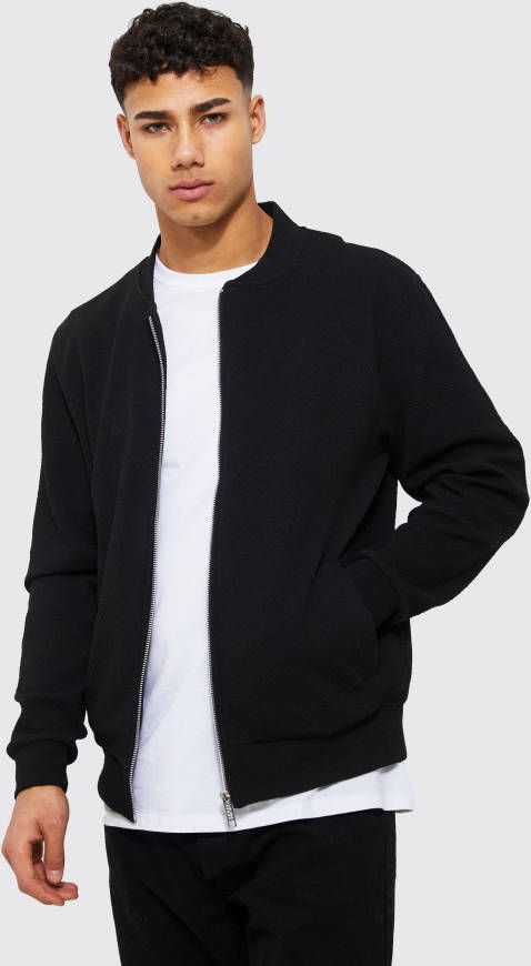 boohoo Jersey Geo Print Bomberjack Met Textuur, Black