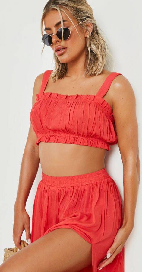 boohoo Kaasdoek Crop Top En Maxi Rok Strand Set, Red