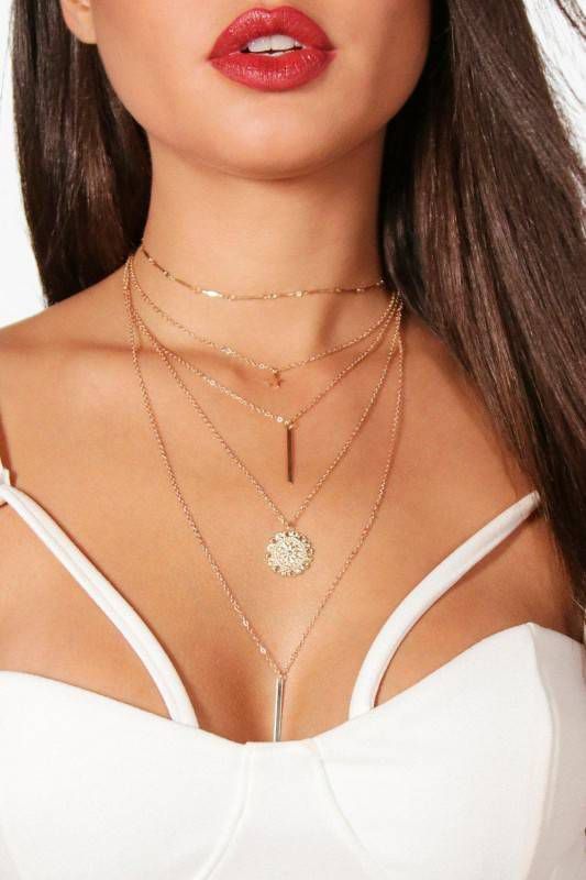 boohoo Dubbele Munt En Staaf Choker Ketting, Goud