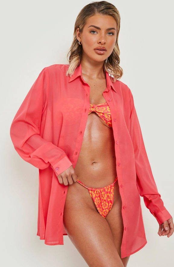 boohoo Long Line Chiffon Strand Blouse, Pink