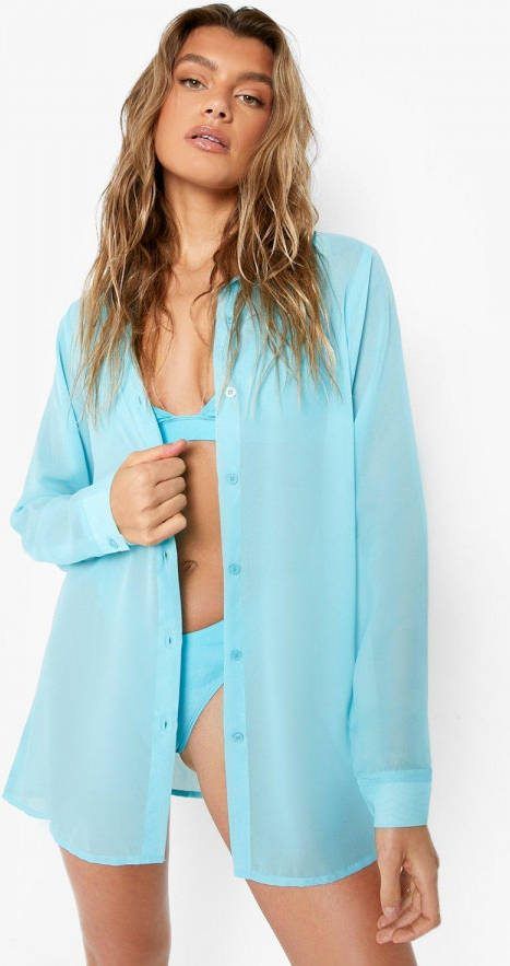 boohoo Long Line Chiffon Strand Blouse, Turquoise