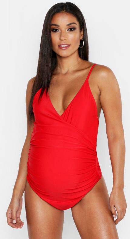 boohoo Zwangerschap Bump Control Wikkel Badpak, Rood