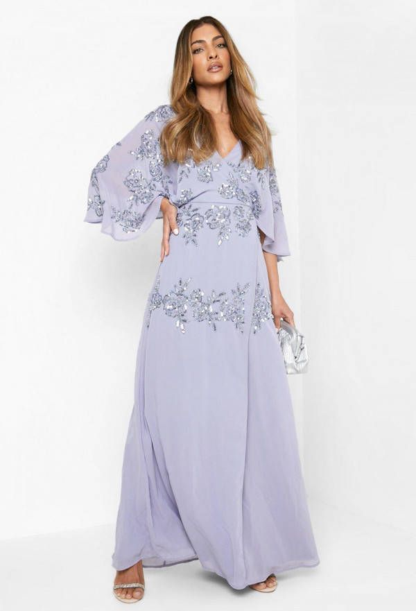 boohoo Met De Hand Versierde Bruidsmeisjes Maxi Wikkel Jurk, Slate Blue