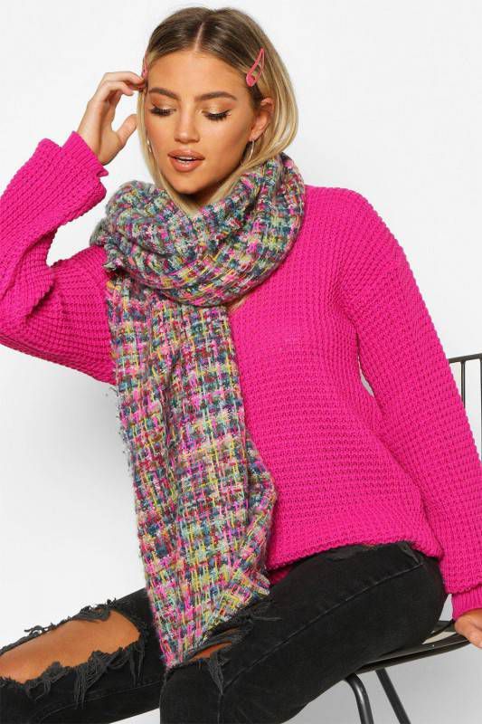 boohoo Oversized Bouclé, Sjaal Met Meerdere Kleurtjes, Multi