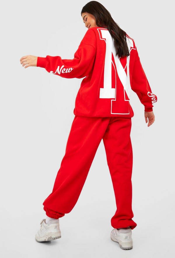 boohoo New York Trainingspak Met Trui En Print, Red